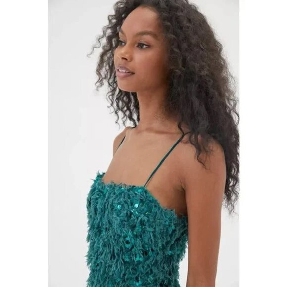 Urban OUTFITTERS UO Camila Feathers Sequin Mini Dress Green - Picture 4 of 7
